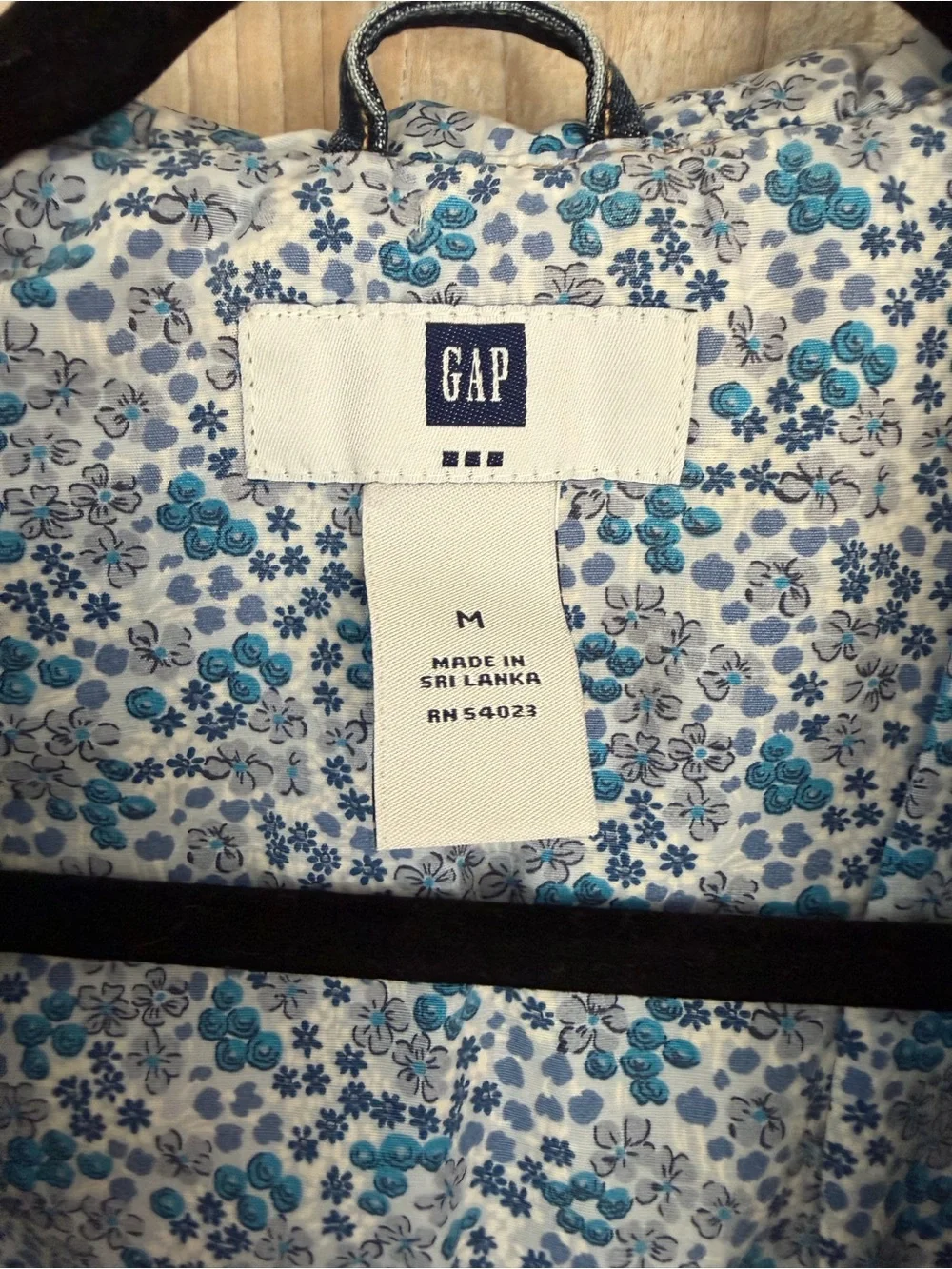 GAP Blue Denim Jacket with Floral Hood Lining